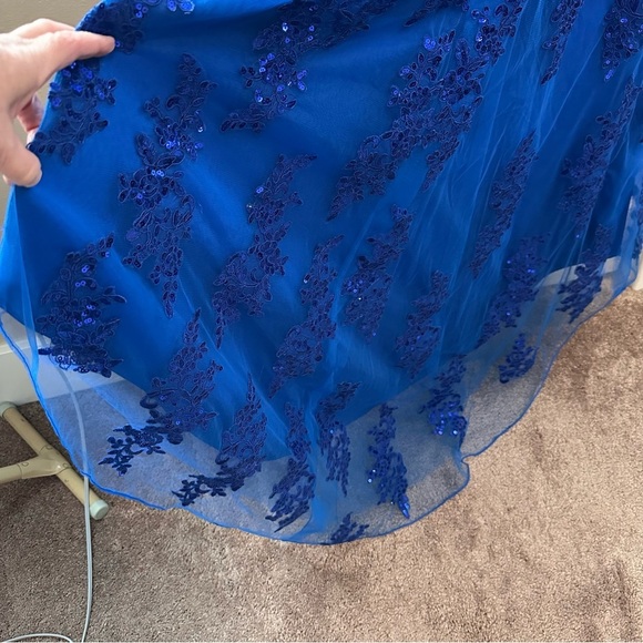 Hebeos Blue Sequined Spaghetti Strap Sweetheart Prom Gown Side Slit Size 2 - Picture 11 of 16